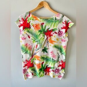 Luisa Ricci Bright Floral Knit Blouse Cap Sleeve Top Made in Italy Women’s Large